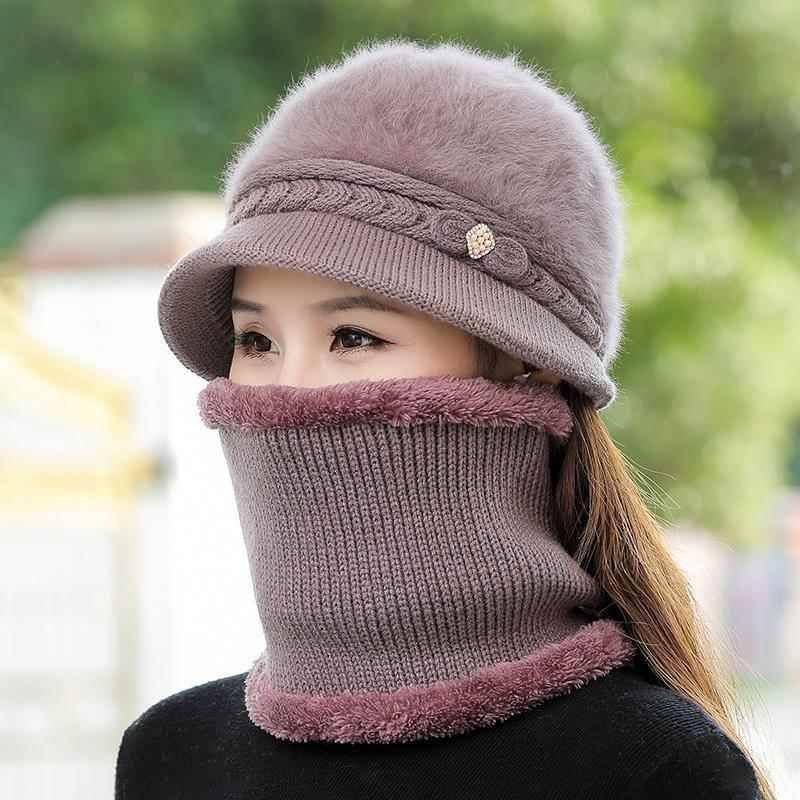Hat Women Winter Mom Middle-Aged and Elderly Old Lady Autumn and Winter Fleece-lined Warm Fashion Western Style Wool Knitted Hat