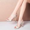 Fashion FHANCHU 2025 Women High Heeled Sandals,Summer Shoes,Ankle Buckle Strap,Outside Wear,Open Toe,35-40,Black,White,Blue,Dropship