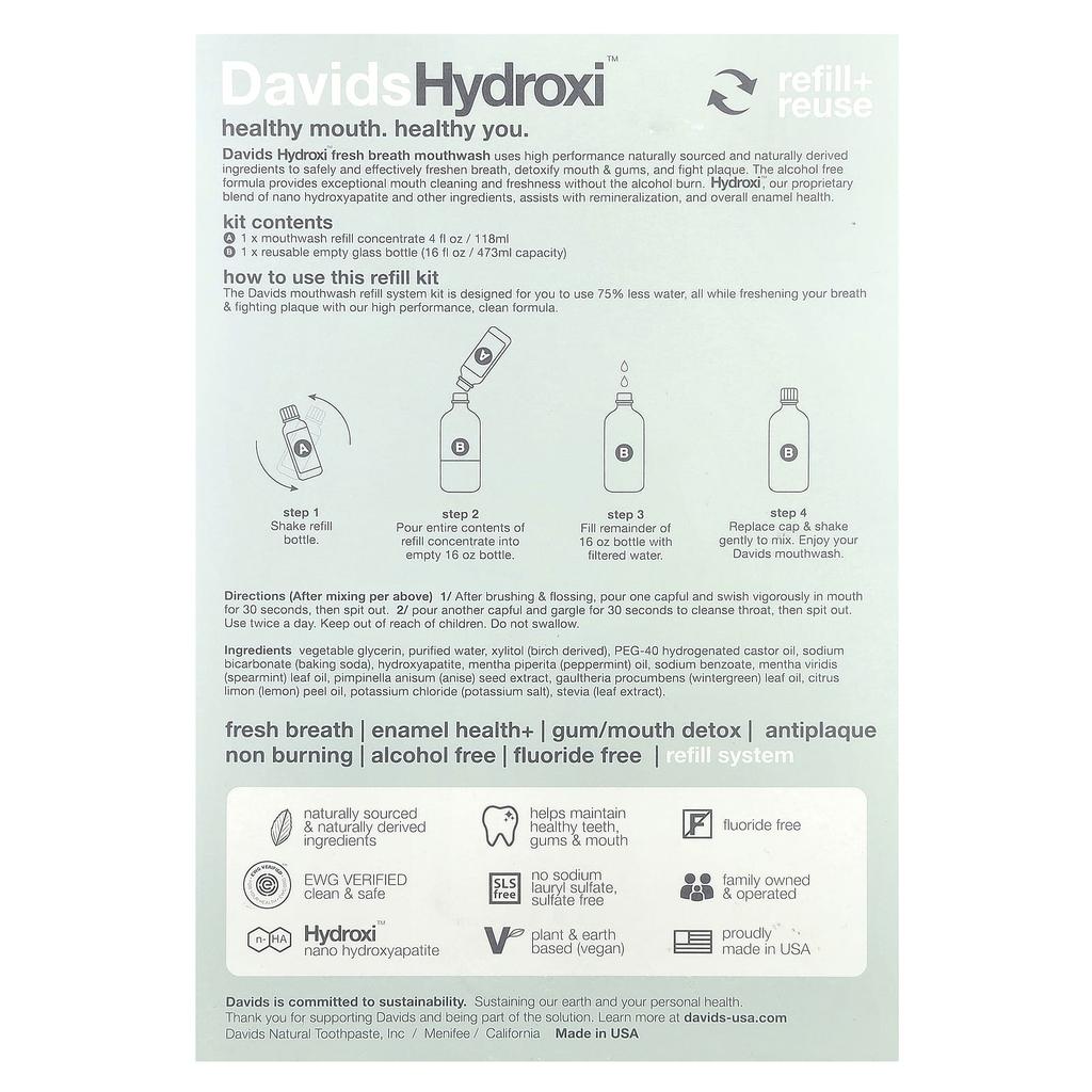 Davids Mundspray Nachfüllset, Alkoholfrei, Natürliche Frische Minze, 2er-Pack