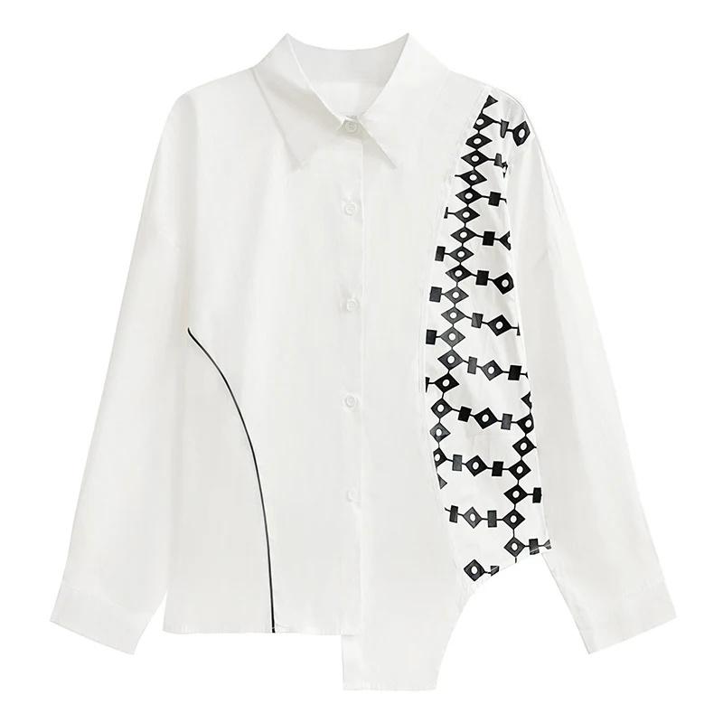 XITAO повседневная асимметричная рубашка с принтом в стиле пэчворк, женский топ HQQ1465 One Size белый