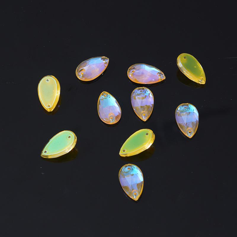 K9 Weichen Water Drop-Shaped Fluorescent Boutique Inverted Edge Glass Flat Buckle Glass Hand Seam Drill, Double Hole Flat Bottom Drill Diy Accessories