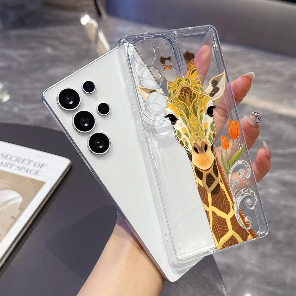 Patterned Giraffe with Tulips Case for Samsung Galaxy S26 S25 S24 S23 S22 S21 S20 FE Plus Soft TPU Slim Fit Shockproof Cover