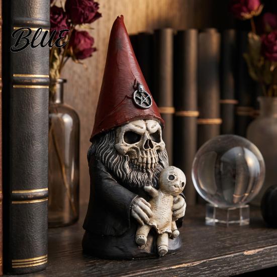 Unique Retro Room Accents 3D Printed Gothic Skull Gnome Ornament, Halloween Spooky Desktop Display Statues Figurine for and Garden Decoration,