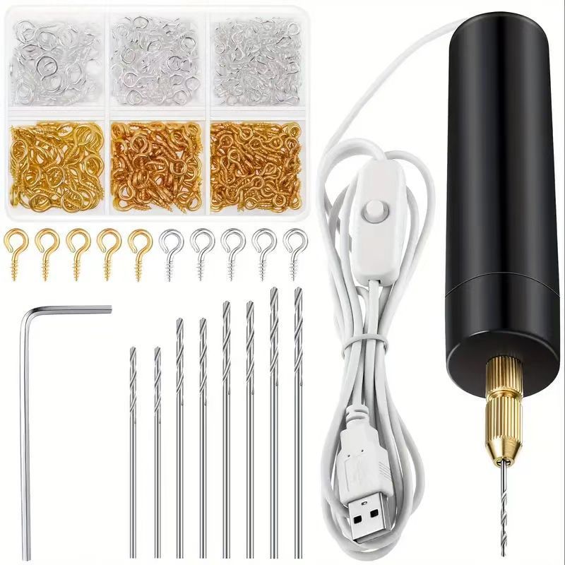 Portable DIY Small Electric Drill USB Electric Drilling Machine Handheld Acrylic Wood Drilling Tool Set