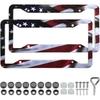 American Flag License Plate Frame Holder - 2 Pack Universal Aluminum Matte Stripe US Flag Gloss Patriotic Car Plate Frame Covers With Free Screws