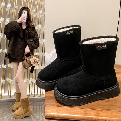 Neu im Herbst und Winter, Schneestiefel zum Zweimal-Tragen, aufgeschichtete verdickte Baumwollschuhe, mittelhohe Stiefel, Maillard-Kurzstiefel.