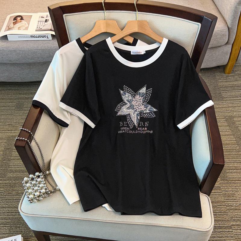 

Women s Plus Size Mid-Length Round Neck Loose-Fit Short-Sleeve T-Shirt (Available in Sizes 200/300/350 Jin) 2XL чорний