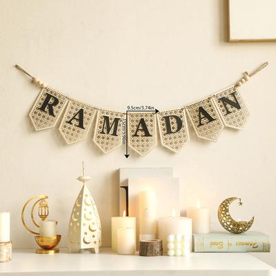 Wooden Letter Ramadan Banner Garland Rustic Bead Hanging Ornament Mubarak Banner 2026 Eid Ramadan Decoration