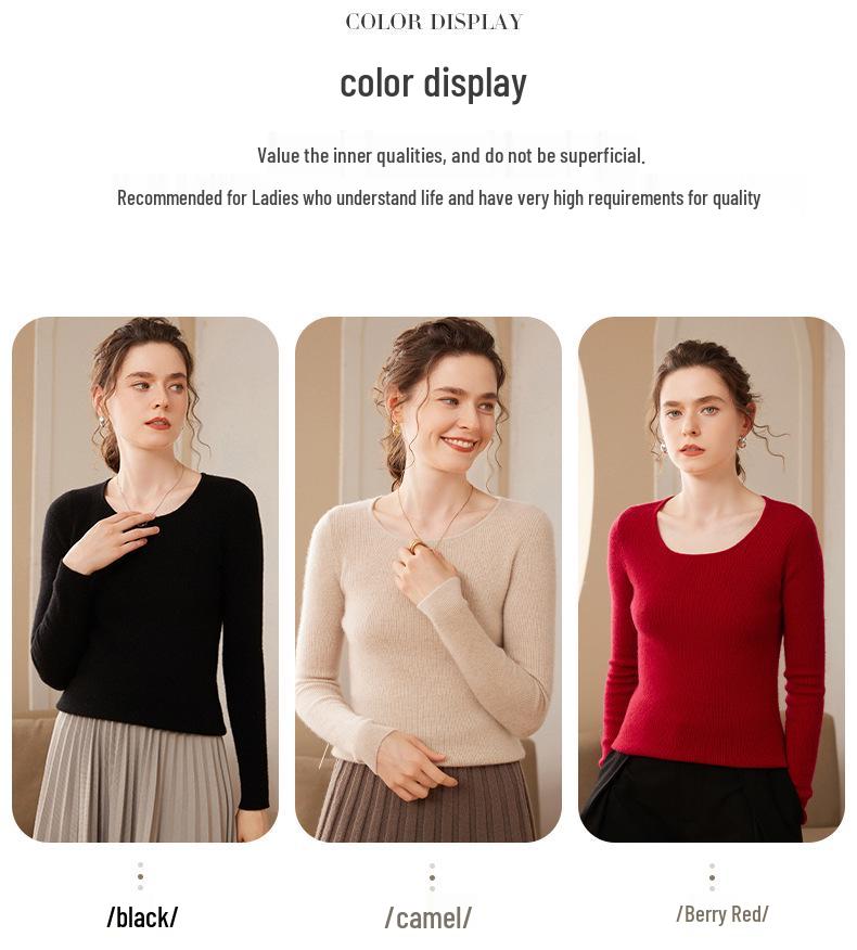 Women's Cashmere Deep U-neck Slim-fit Sweater - Versatile Short Pullover Base Layer Cardigan for Autumn and Winter