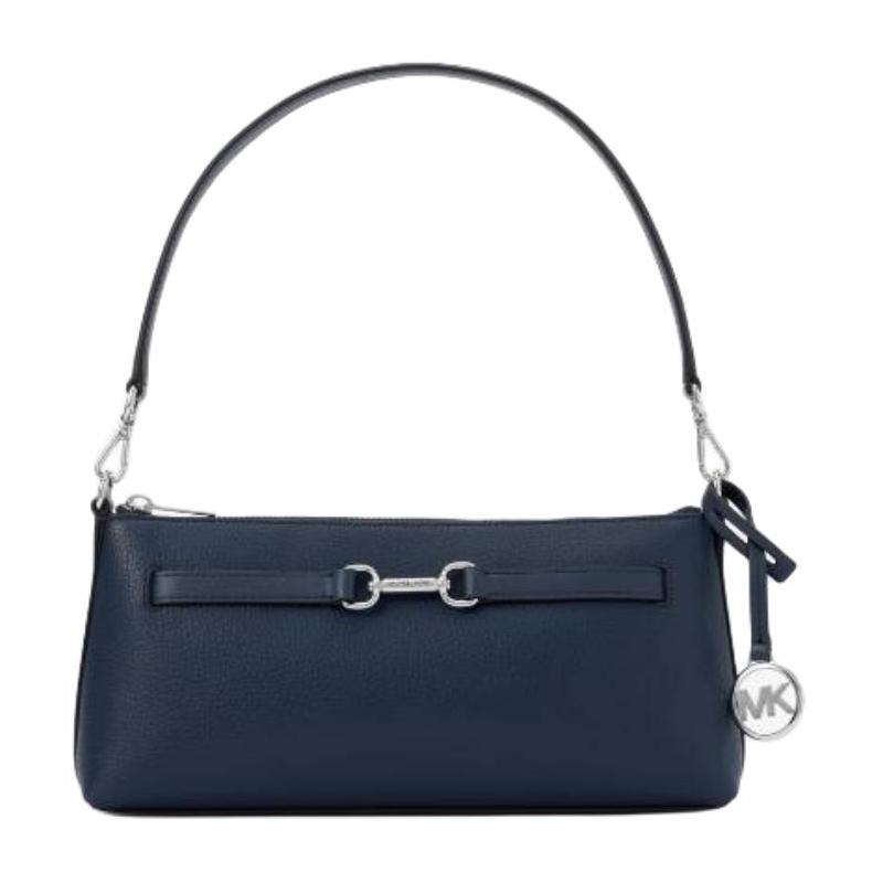 Michael Kors Carson Brand Logo Solid Color Letter Charm Adjustable and Removable Shoulder Strap Cowhide Shoulder Bag Small Women's Navy Blue