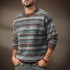 Men's Retro Distressed Color Block Striped Sweater: Casual Autumn/Winter Knitwear with Round Neck