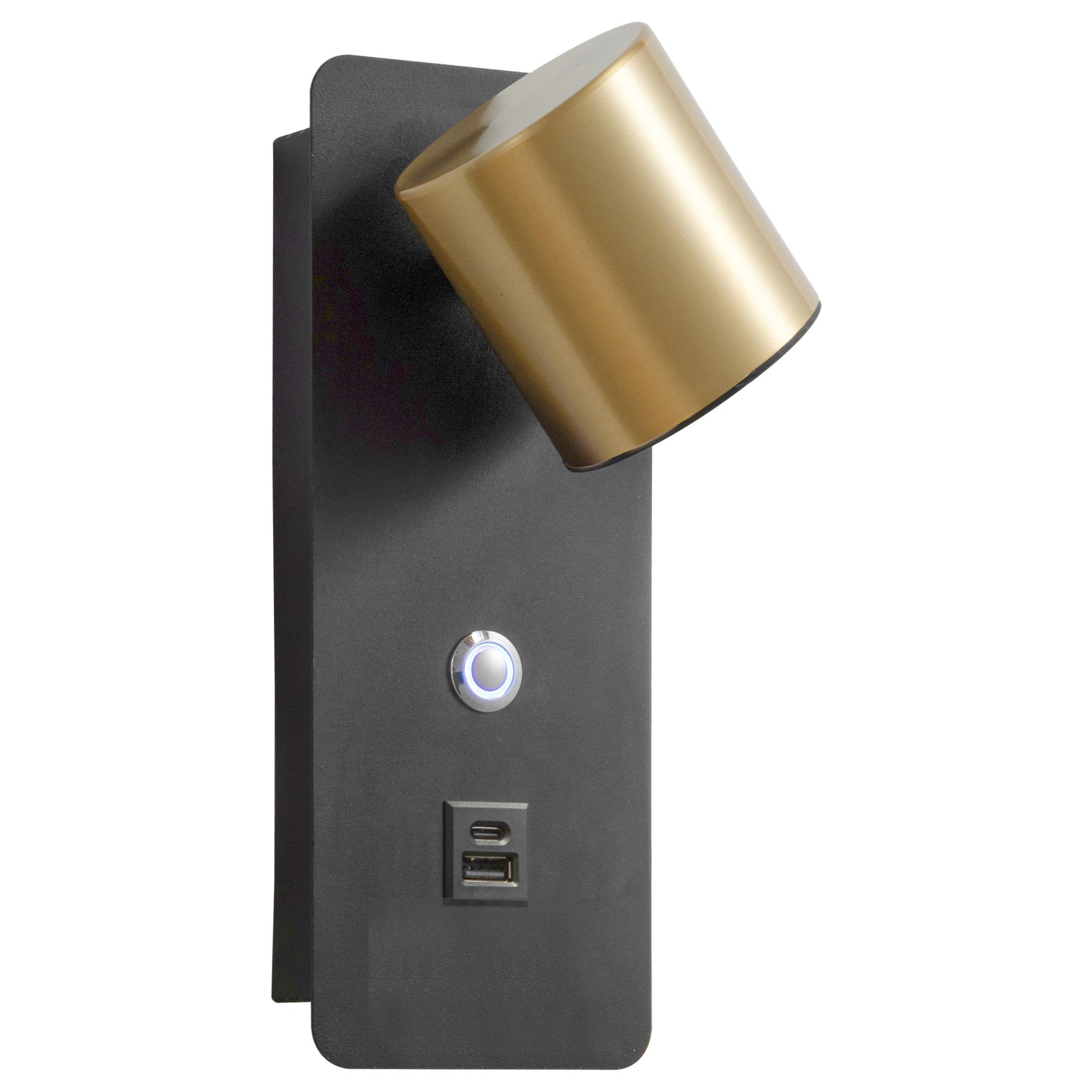 

Светодиодный настенный светильник с сенсорным диммированием и USB-зарядкой 8W золотой