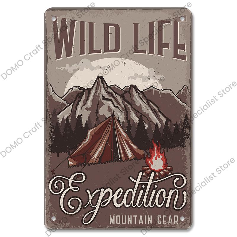 Camping Abenteuer Plaketten Vintage Metall Platte Berg Reise Campervan Touren Retro Metall Zeichen Wand Dekor Reise Club Camping Autos