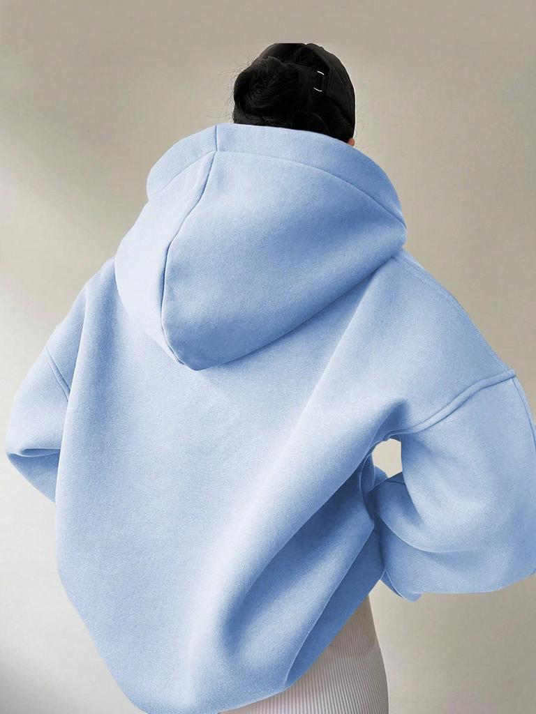 2024 Women's Solid Color Loose Hooded Sweatshirt - Autumn/Winter Long Sleeve Sportswear for Europe & America