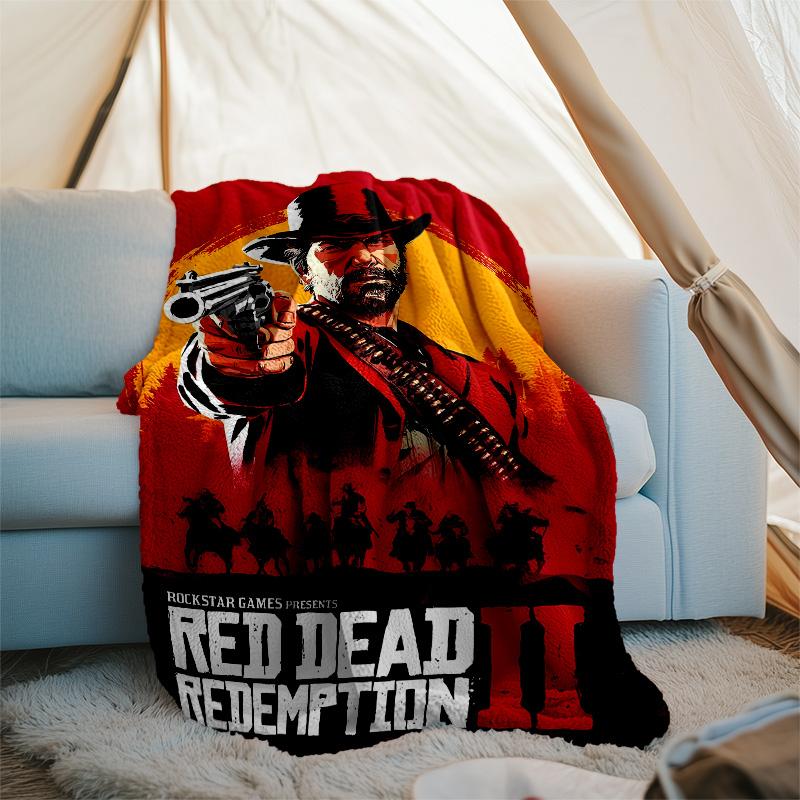 1pc Red Dead Redemption Theme Blanket - Digital Print, Polyester, Cozy for All Seasons, Perfect for Outdoor, and Travel
