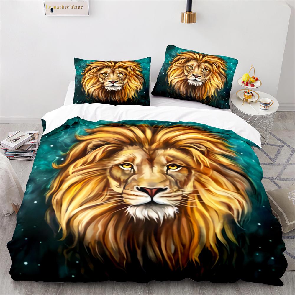 Lion Duvet Cover Set 3D Print Wild Animals Colourful King Queen Size For Kids Teens Adults Bedding Set Polyester Comforter Cover