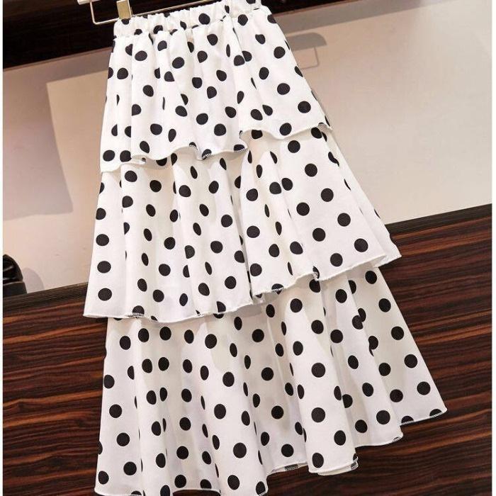 Moda Primavera ed Estate Rete Rossa Chiffon Pois Gonna Stile Occidentale Molto Fatata Vita Alta Piccola Gonna a Torta