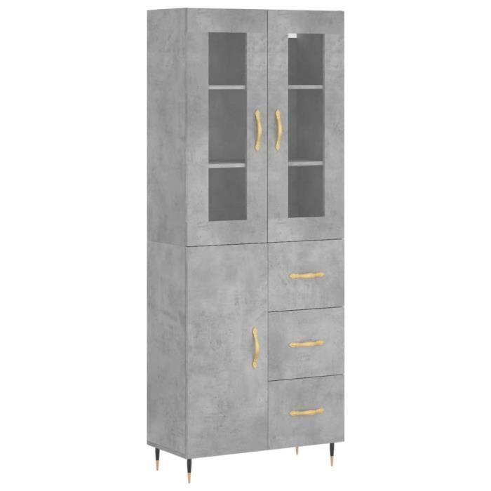 VidaXL Buffet haut Gris béton 69,5x34x180 cm Bois d'ingénierie 3198453