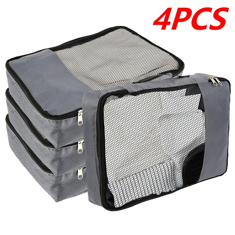 4 Pcs Packing Cube Mesh Top Travel Storage Bag Portable Travel Compressed Packing Cubes Storage Bag with Zipper for Suitcase