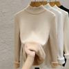 Semi-turtleneck Sweater Women's Thickened Fleece Knitted Bottoming Shirt Autumn and Winter New Integrated Fleece Top