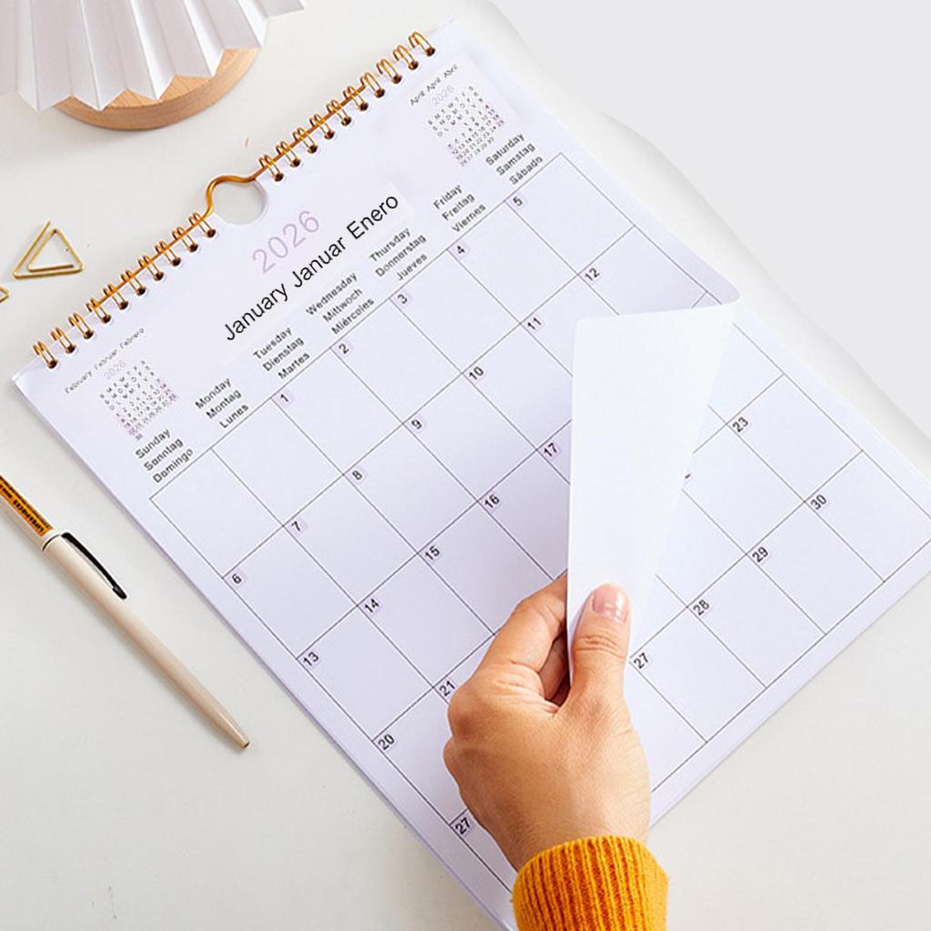 2026 Yearly Wall Calendar Decorative Multilingual Coil Calendar 12 Month Modern Decorative Planner for Bedroom Dormitory