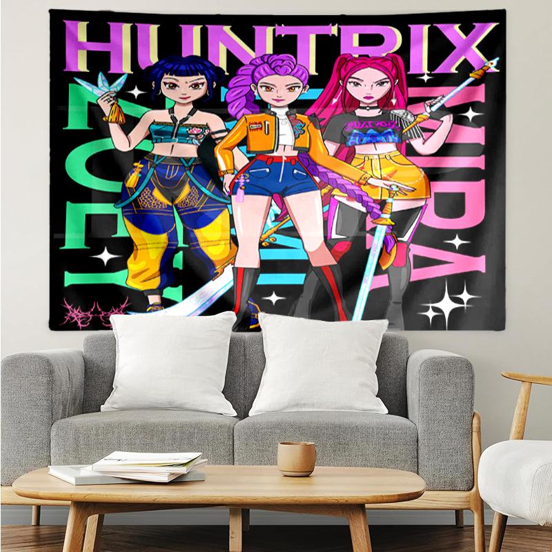 KPop Demon Hunters Print Tapestry, Backdrop, Easy Setup, Ideal for Bedroom, Office & Living Room, with Aesthetic Wall Hanging Decor.
