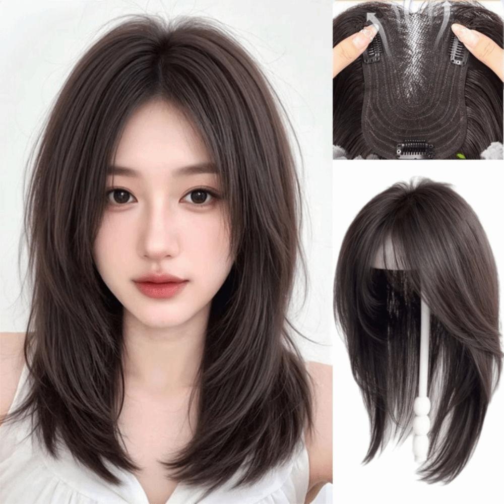 Synthetic Head Top Fake Hair Piece Hair Toppers Wigs with Bangs  Cover White Hair & Hairline