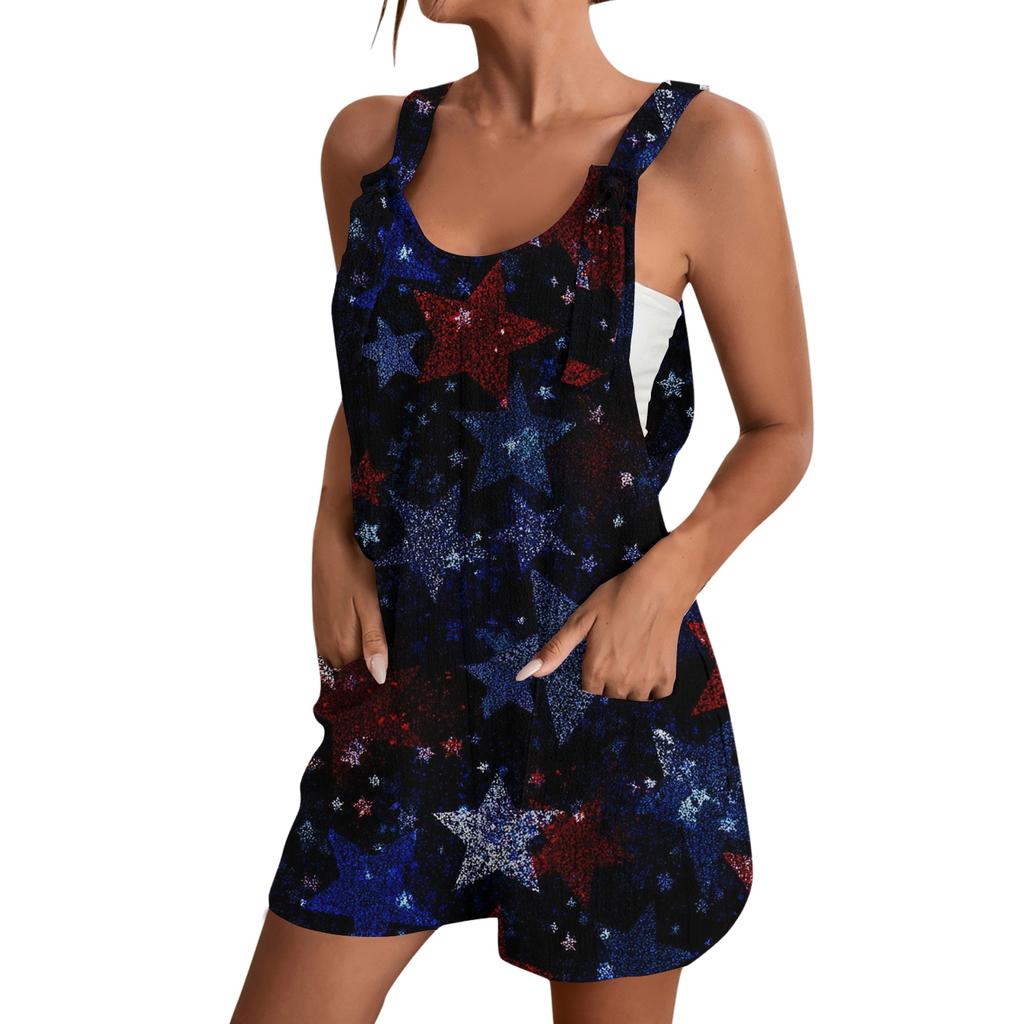 Rompers For Women Summer Casual Sleeveless Overall Comfy Loose Spaghetti Strap Romper Fashion Jumpsuit With Pockets