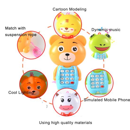 Cartoon Frog Animal LED Music Mobile Phone with Lanyard Educational Kids Toy