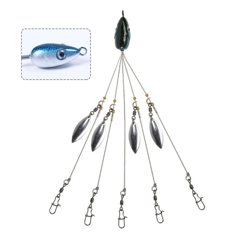 2 Stuks 5 Arm Rig Hoofd Zwemmende Kunstaas Visserij Groep Lures Snap Swivels Spinner Visserij Lures Rig Voor Langdurig Gebruik