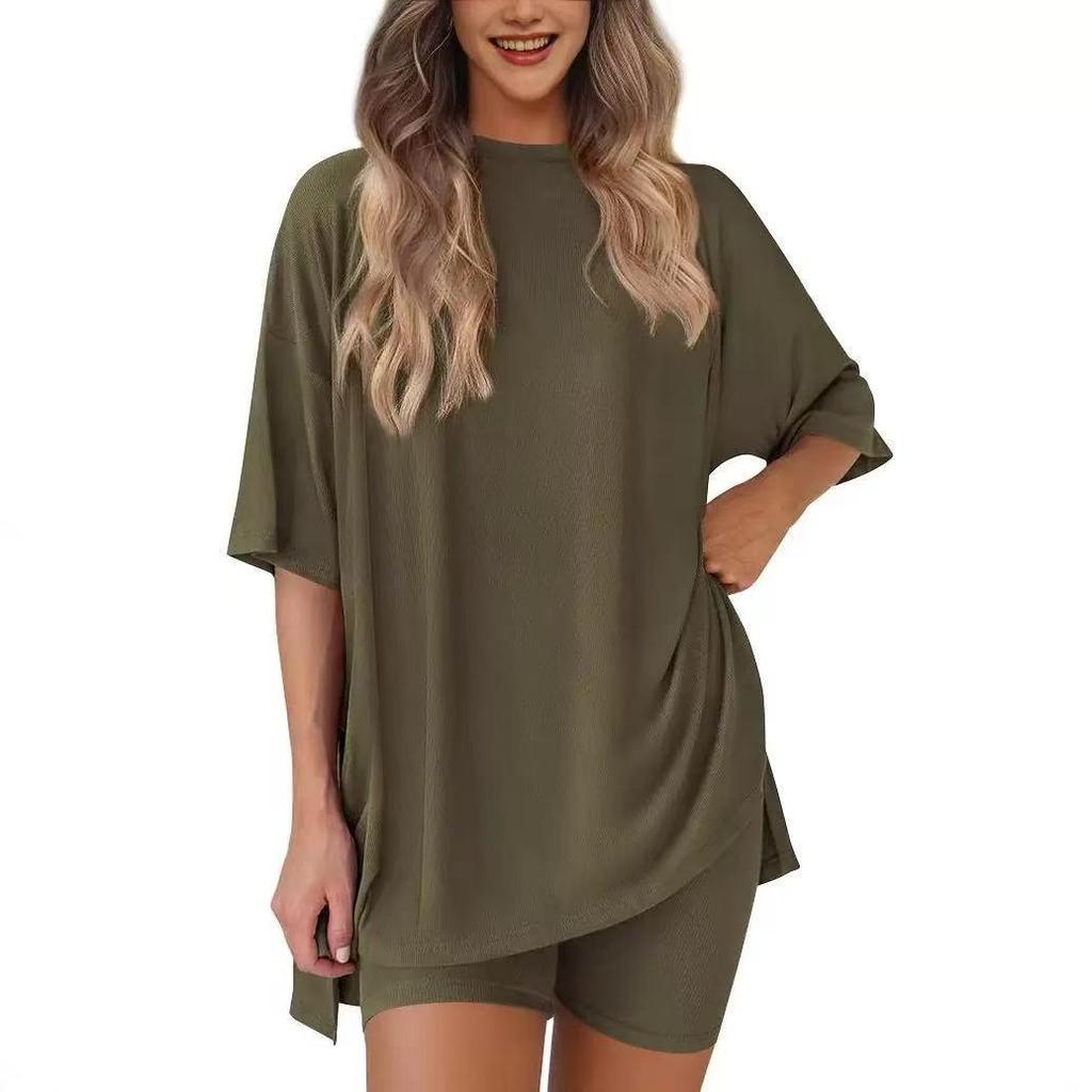 2025 Frühjahr/Sommer Europäisch Amerikanisch Locker Geschnitten Einfarbig Lässig Zweiteiliges Set: Kurzarm-T-Shirt & Shorts