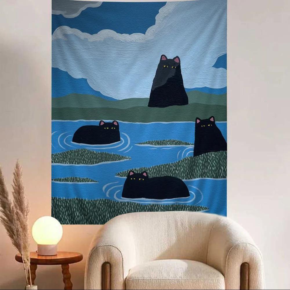 Creative Cat Cartoon Decorative Tapestry Home Wall Living Room Office Decorative Tapestry