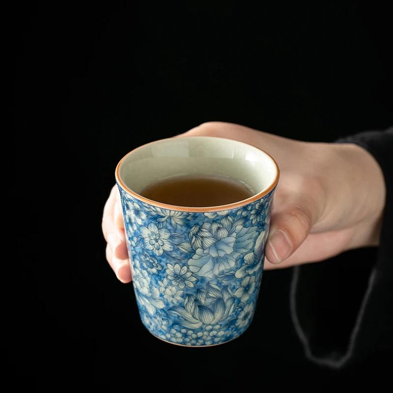 Handmade Ru Kiln Ceramic Tea Cup , Beige Chinese Kung Fu Tea Set, Dishwasher Safe Home Brewing Gift for Tea Ceremony