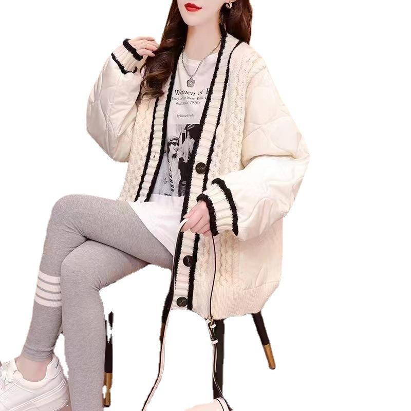 Autumn and winter new fashion temperament cotton plus color matching knitted sweater cardigan jacket women