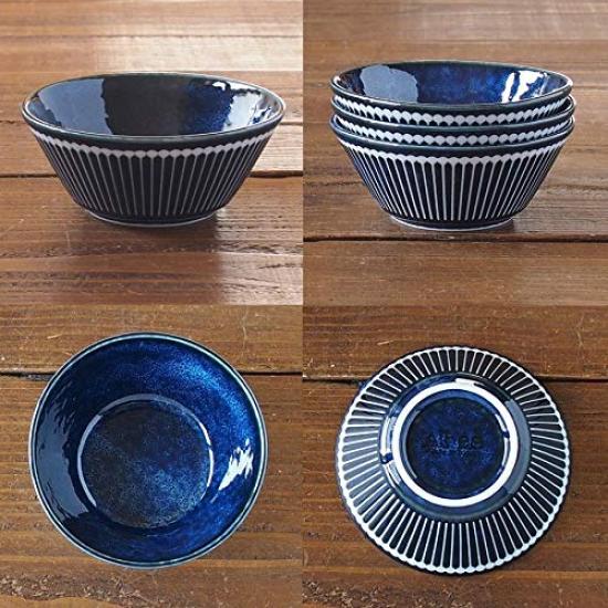 Minoru Pottery Mino Ware Albee 105-Pack Bowl Set (2 Colors, Navy and Beige) with Lids