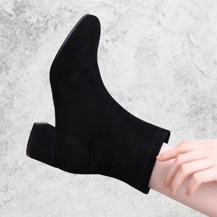 Square Martin Boots Skinny Boots 2025 Spring and Autumn New Versatile Suede Ankle Boots Socks Boots High Heel French Short Boots