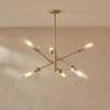 Modern Brass Sputnik Chandelier, 6-Light Mid Century Glass Pendant, Industrial Dining Room Lighting