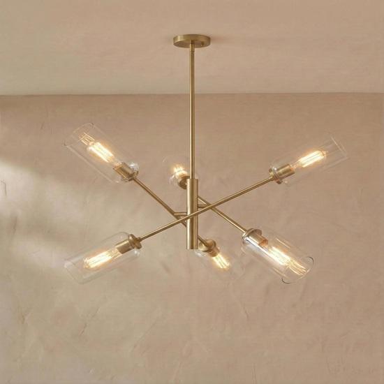 

Modern Brass Sputnik Chandelier, 6-Light Mid Century Glass Pendant, Industrial Dining Room Lighting