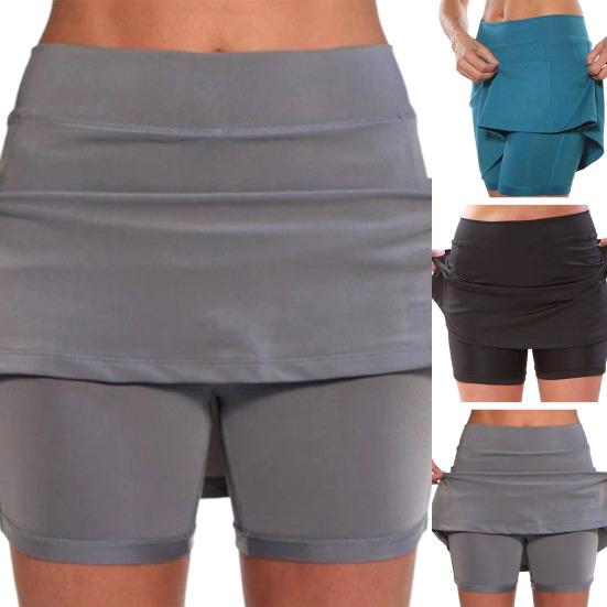 Pantalones cortos falda bolsillos de color sólido verano línea A pantalones cortos de entrenamiento de doble capa para fitness