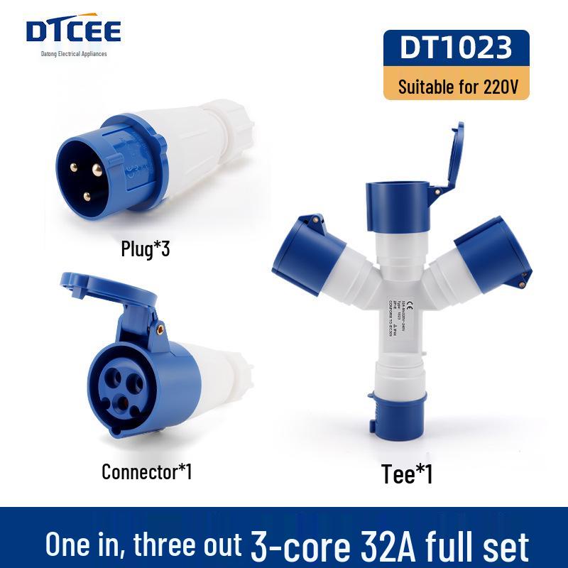 Three-Way Explosion-Proof Industrial Plug Y-Type Aviation Socket 32A/16A Waterproof Converter.