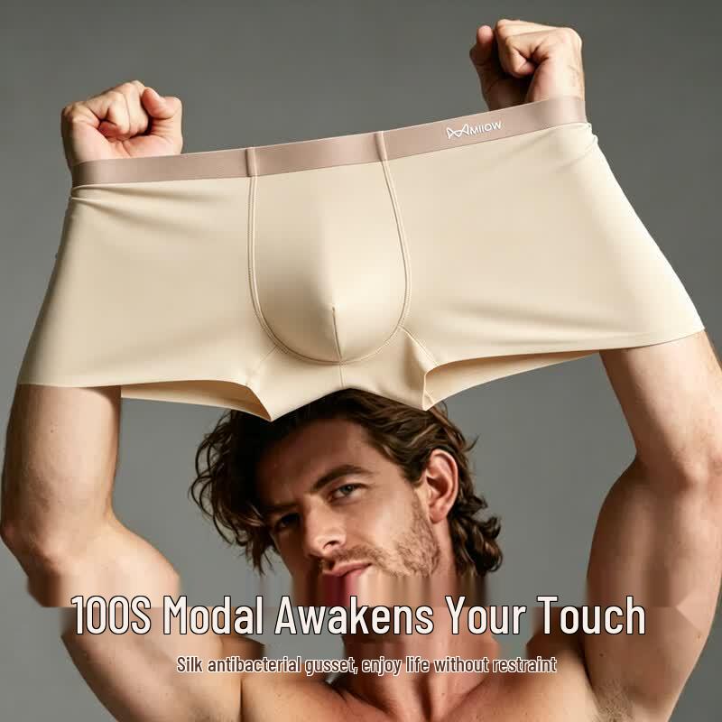 Mao Ren Men's 100S Modal Silk Antibacterial Boxer Briefs 4-Pack