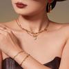 18K Gold-Plated Heart Zircon Bow Pendant Necklace & Bracelet Jewelry Set