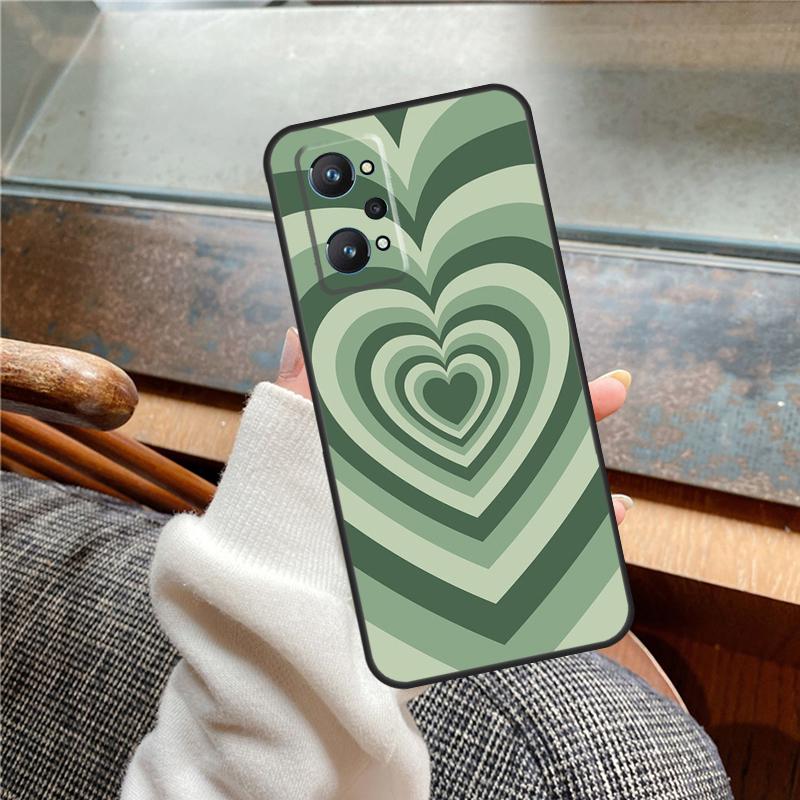 Sage Green Coffee Love Heart Latte Case For Realme 12 Pro Plus 11 13 14 C63 C61 C55 C51 C53 C25 C65 C67 C71 C75 GT6 GT7 15 Pro