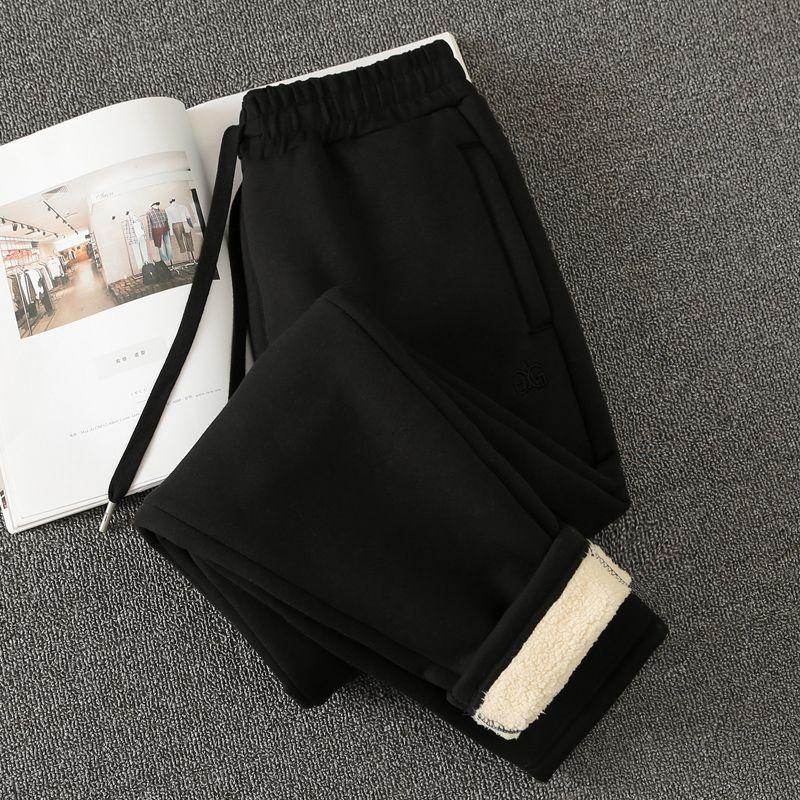 

Winter Thick Lambskin Winter Straight Casual Pants Black pants 3XL