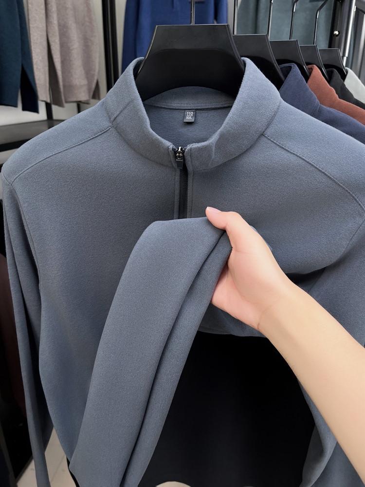 Men's Stand Collar Double-Sided Solid Color Half-Zip Casual Warm Long Sleeve Hoodie