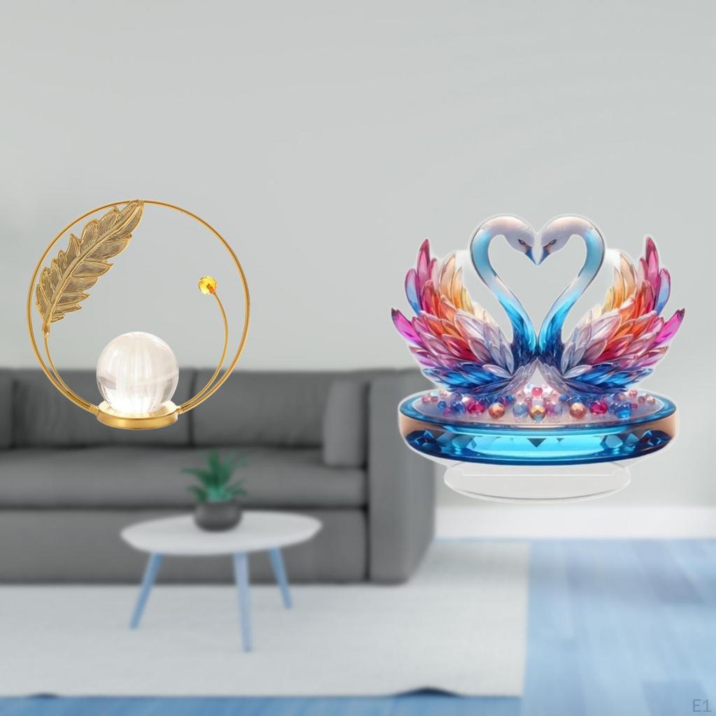 Crystal Swan Ball Metal Acrylic Sculpture Figurine Desk Table Centerpiece Indoor Ornament Statue