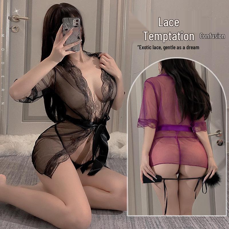 Qingruohan Übergröße Sexy Nachthemd Set 8011 – Transparente Dessous mit kleiner Brustvergrößerung