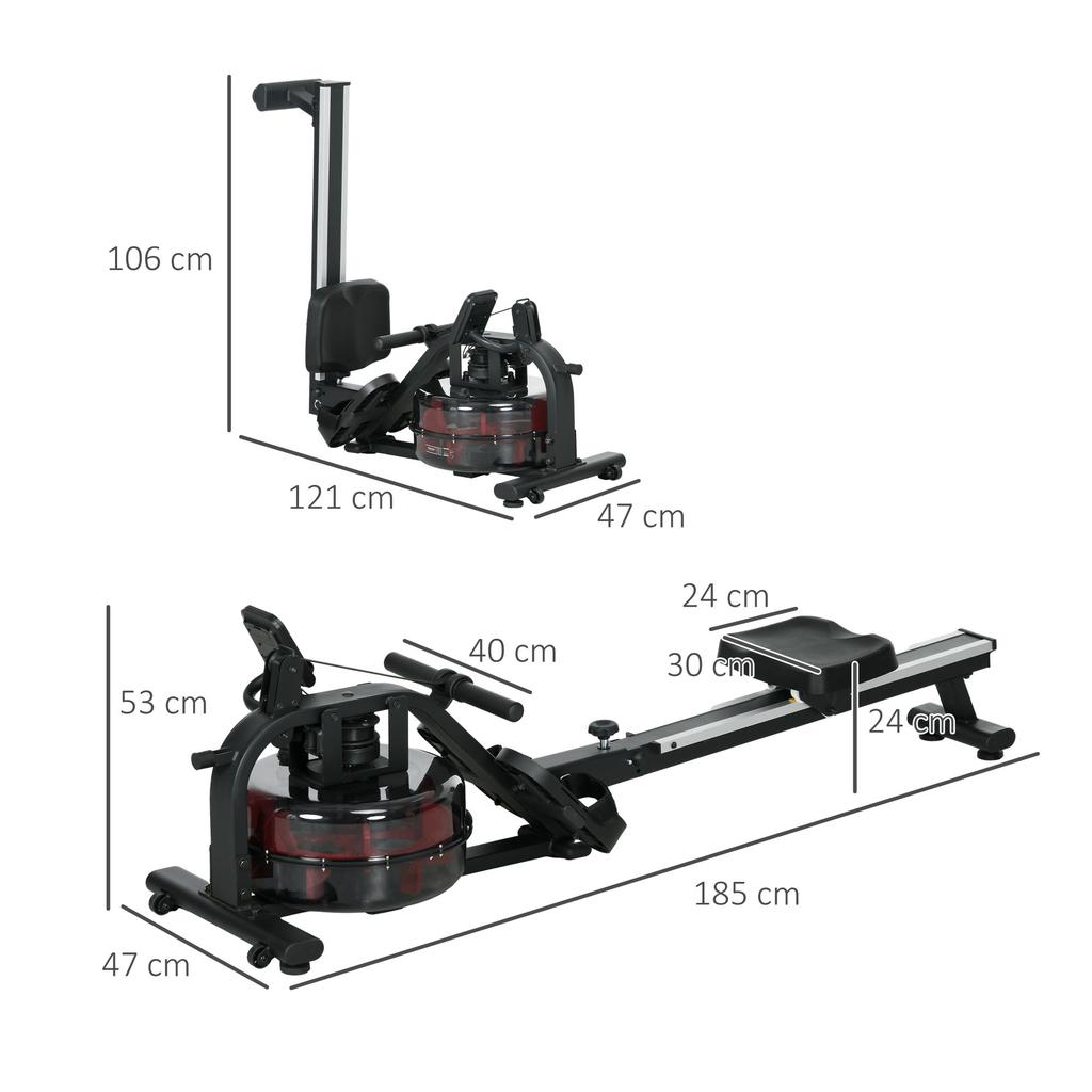 Water Rowing Machine, Indoor Foldable Rower, 6 Resistance Levels, LCD Screen, Black PC Steel