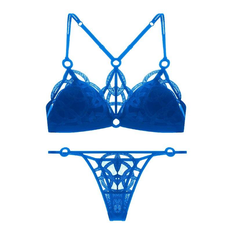 French Sexy Backless Lingerie Lace Ultra Thin Bra Set for Women Summer Triangle Soft Cup Mesh Breathable Brassiere and Thong Set