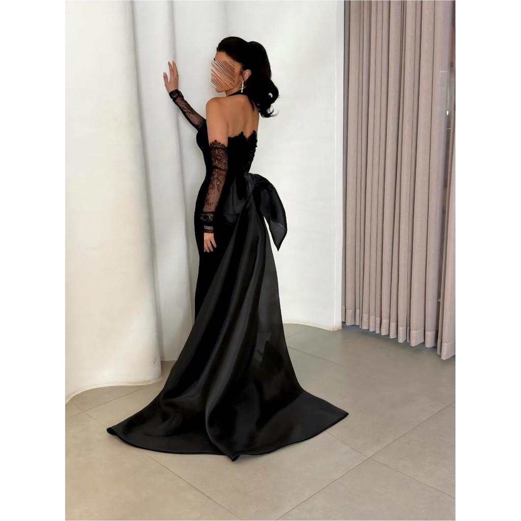 Spring Summer New Arrival Black Sheer Lace Sleeve Wedding Party Dress European American Style